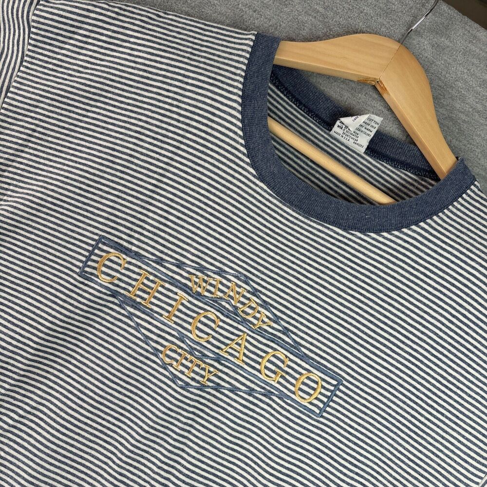 Single Stitch Shirt‎ L Ringer Stripe Chicago Windy City Blue 80s 90s Retro Tee